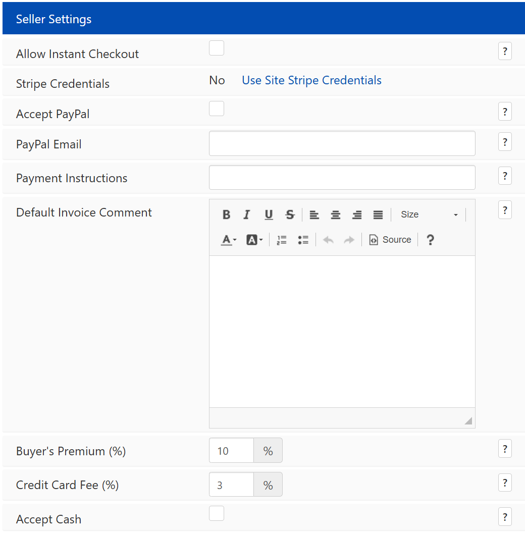 Seller Settings Screenshot