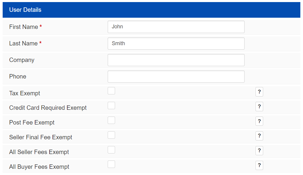 User Details Screenshot