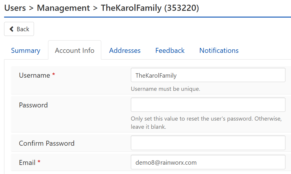 User Account Info Screenshot